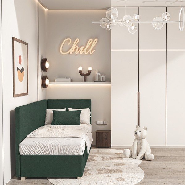 Letto da bambini con sponde verde scuro con contenitore con materasso incluso 90x200 cm Flexi – Ghado-image-1