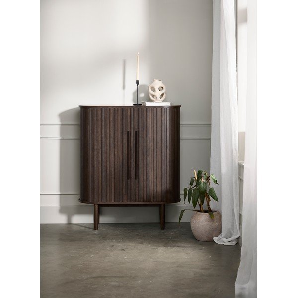 Armadietto colore naturale scuro con effetto rovere con porte scorrevoli 100x118x40 cm Meta – Unique Furniture-image-1