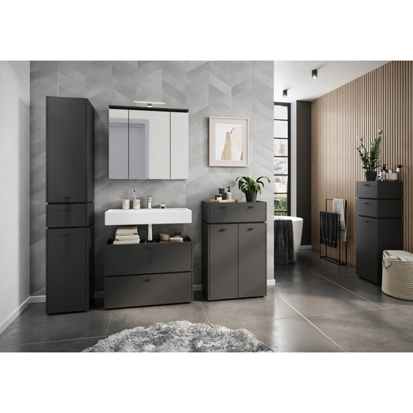 Mobile bagno antracite con specchio e illuminazione 76x74 cm Modesto - Germania-image-4