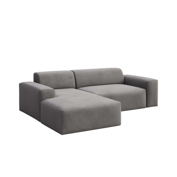 Divano angolare grigio allungabile e con contenitore (con penisola a sinistra e chaise lounge) rivestito in velluto a coste Villet – Rodier-image-2