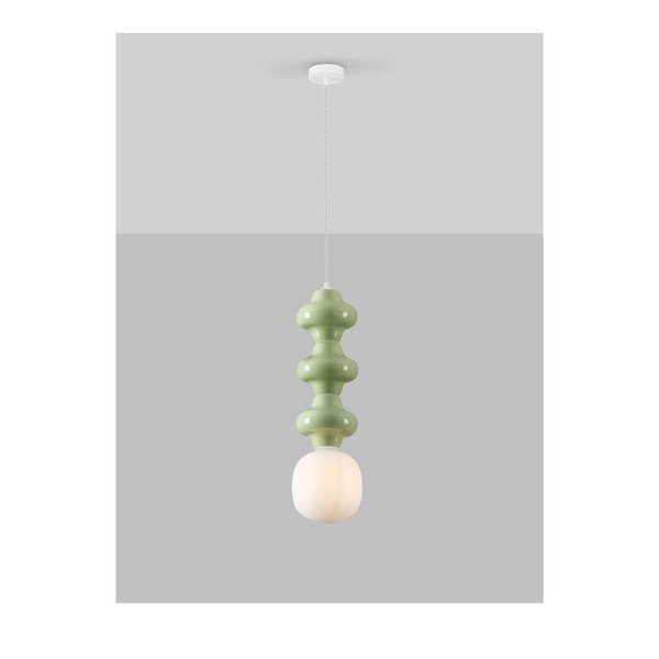 Lampadario bianco/verde chiaro in ceramica con paralume in vetro ø 18 cm Clio – Nova Luce-image-4