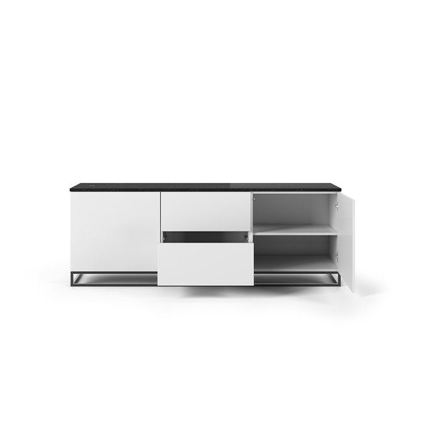 Bílý TV stolek s tmavou deskou v mramorovém dekoru s černými nohami TemaHome Join, 180 x 65 cm-image-3