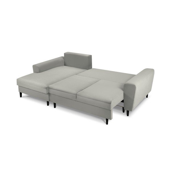 Divano letto angolare in velluto a coste grigio chiaro, angolo sinistro Moghan - Micadoni Home-image-4