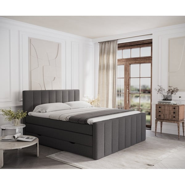 Letto boxspring grigio con contenitore 180x200 cm Ruby - Maison de Rêve-image-1
