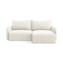 Divano angolare color crema allungabile/con contenitore (con penisola a destra/con chaise lounge) con rivestimento in velluto Kalena – Makamii