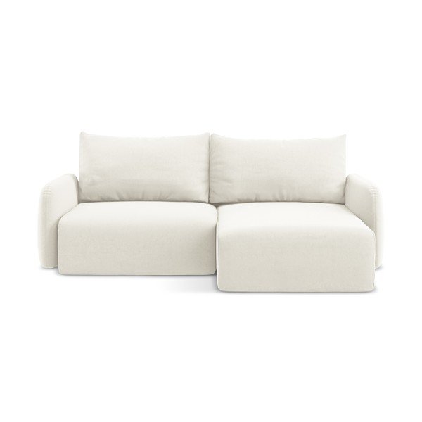 Divano angolare color crema allungabile/con contenitore (con penisola a destra/con chaise lounge) con rivestimento in velluto Kalena – Makamii