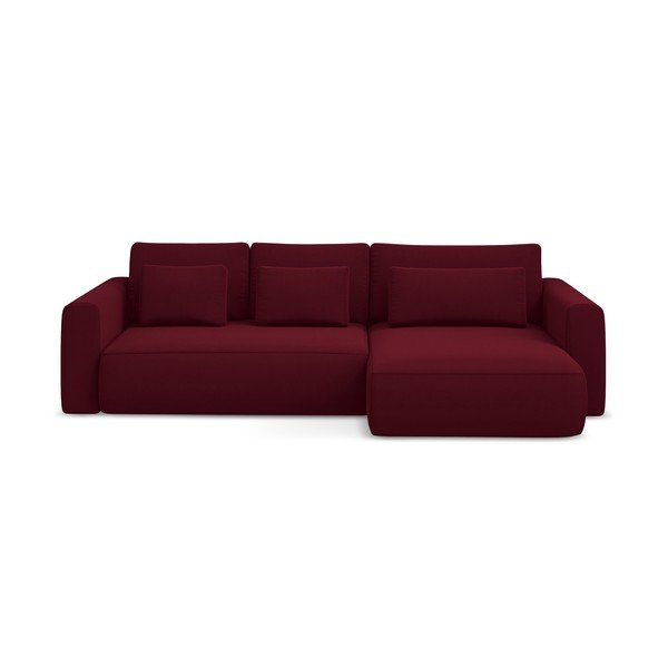 Divano angolare burgundy allungabile/con contenitore (con penisola a destra/con chaise lounge) con rivestimento in velluto Kapua – Makamii