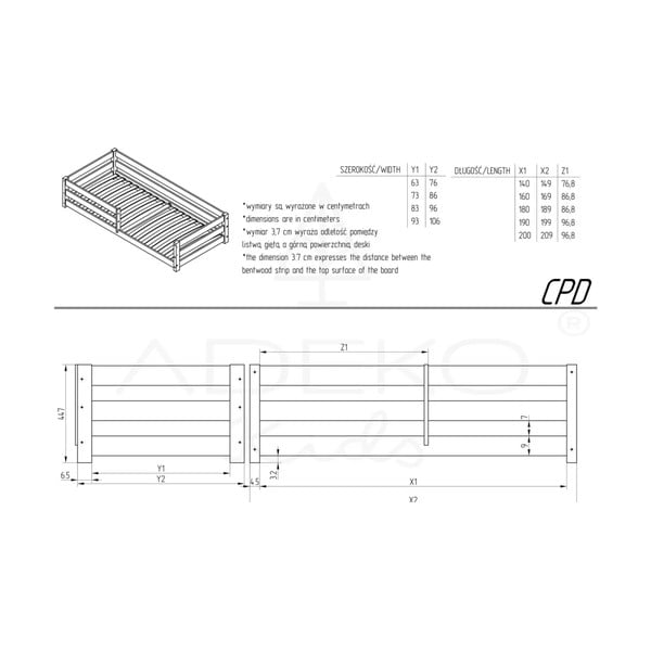Letto per bambini in legno di pino in colore naturale 90x190 cm Mila CPD - Adeko-image-3