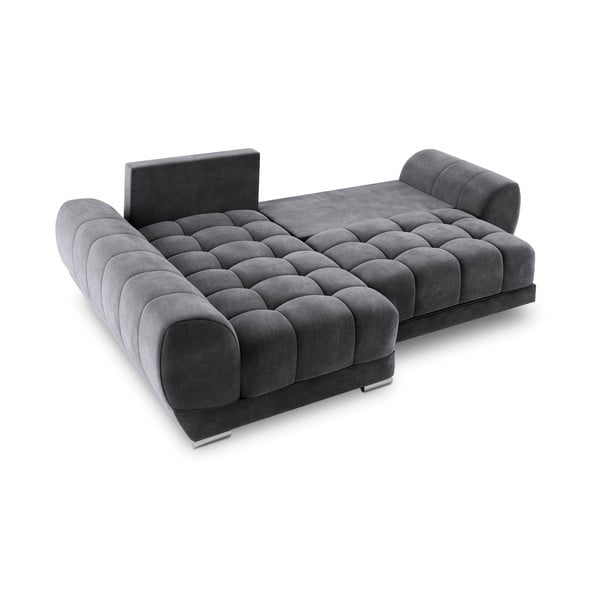 Divano letto angolare grigio scuro con rivestimento in velluto, angolo sinistro Nuage - Windsor & Co Sofas-image-3