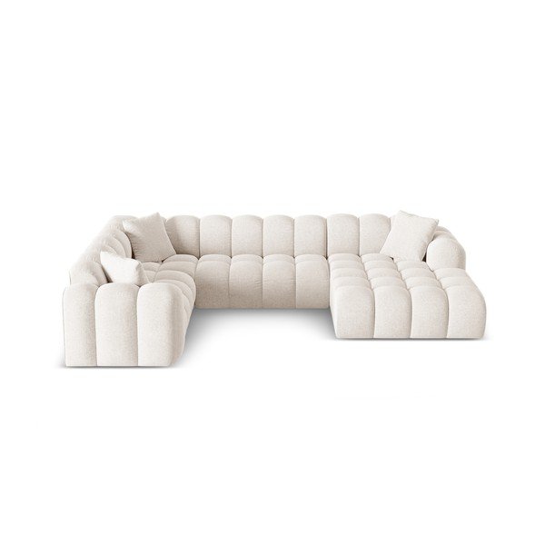 Divano angolare color crema (con penisola a sinistra/a U) con rivestimento in ciniglia Treno – Cosmopolitan Design