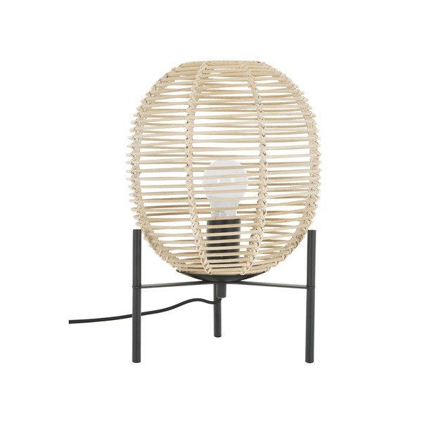 Lampada da tavolo nera con paralume in rattan, altezza 38 cm Wasa - Westwing Collection