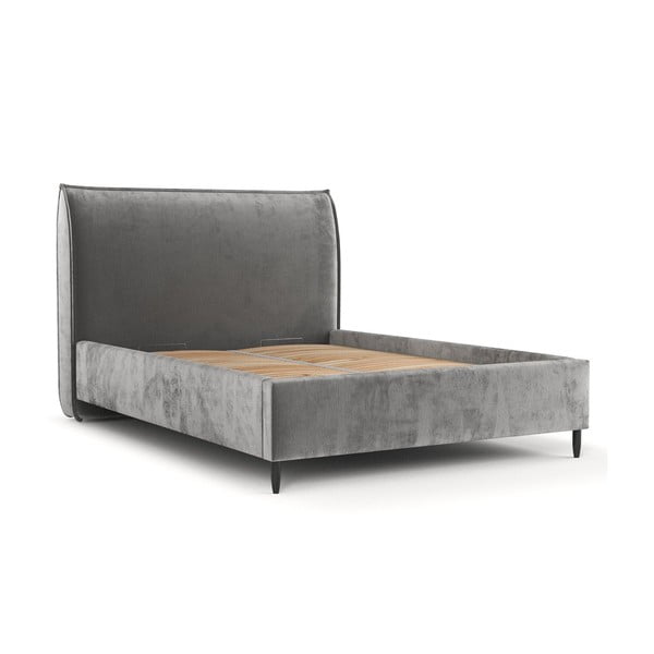 Letto matrimoniale grigio imbottito con spazio contenitivo con griglia inclusa 140x200 cm Shell – Maison de Rêve