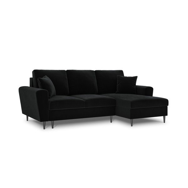 Divano angolare nero allungabile e con contenitore (con penisola a destra/con chaise lounge) con rivestimento in velluto Kyoto – Cosmopolitan Design-image-4