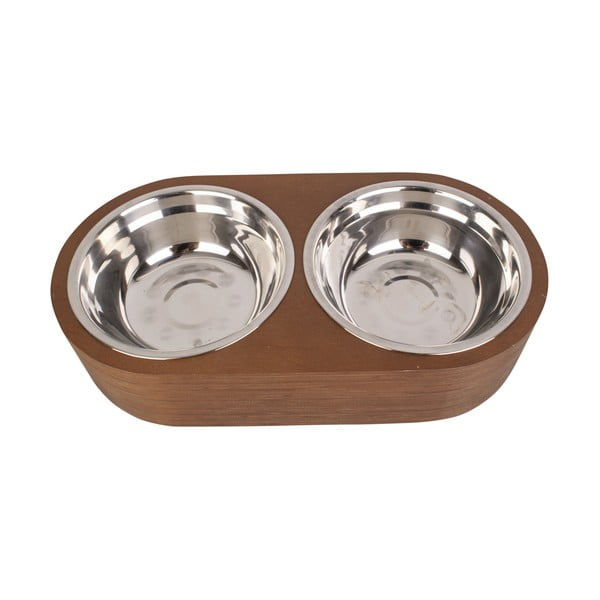 Set di 2 ciotole in metallo con base in legno scuro Pet, larghezza 15,6 cm Dinner Time - PT LIVING