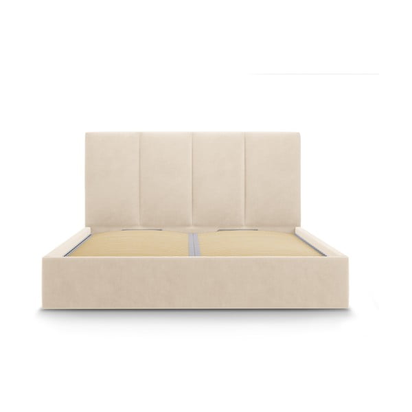 Letto matrimoniale imbottito beige con contenitore con griglia 160x200 cm Juniper - Mazzini Beds-image-2