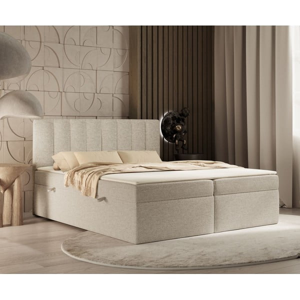 Letto boxspring beige con contenitore 160x200 cm Novento - Maison de Rêve-image-4