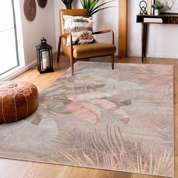 Passatoia beige lavabile 80x200 cm Dusty Leaves – Mila Home-image-1