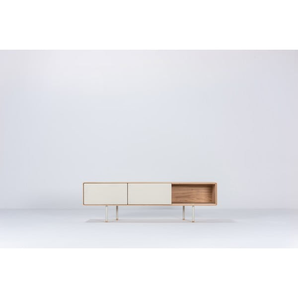 Mobile TV bianco-color legno naturale in legno di quercia 160x48 cm Fina - Gazzda-image-3