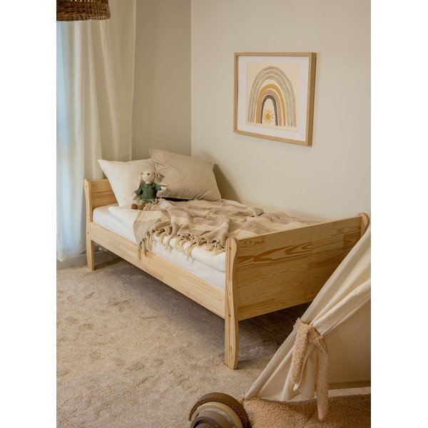 Letto da bambini di colore naturale in pino massiccio con rete inclusa 70x140 cm Roma – Adeko-image-1