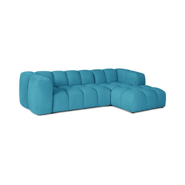 Divano angolare turchese (con penisola a destra e chaise lounge) con rivestimento in velluto Cube – Bonami Selection-image-2
