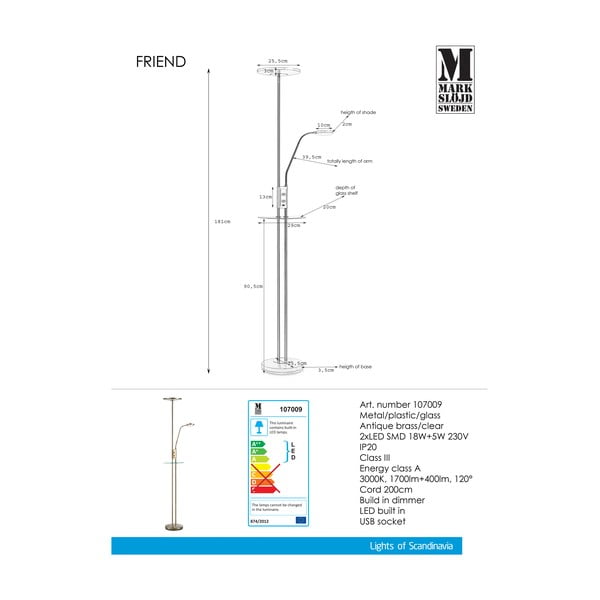 Lampada LED a stelo in ottone Uplight Friend - Markslöjd-image-1