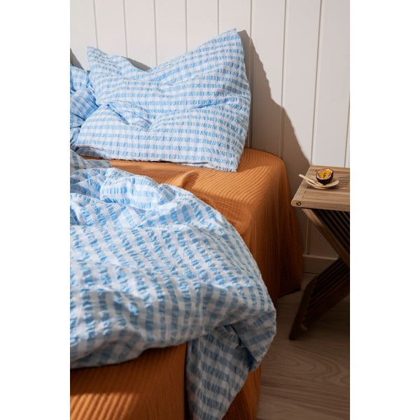 Biancheria da letto in crêpe bianca e azzurra per letto singolo 140x200 cm Bæk&Bølge - JUNA-image-4