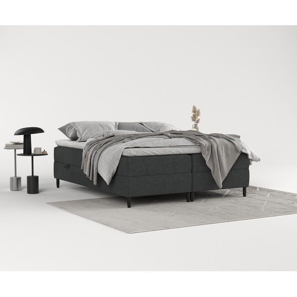 Letto boxspring grigio scuro con contenitore 200x200 cm Malte - Maison de Rêve-image-1