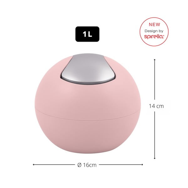Cestino per la spazzatura rosa in plastica 1 l   Bowl Matt – Spirella-image-1