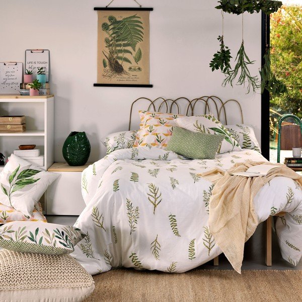 Copripiumino in cotone bianco e verde per letto matrimoniale 200x200 cm Monterosso - Happy Friday-image-1