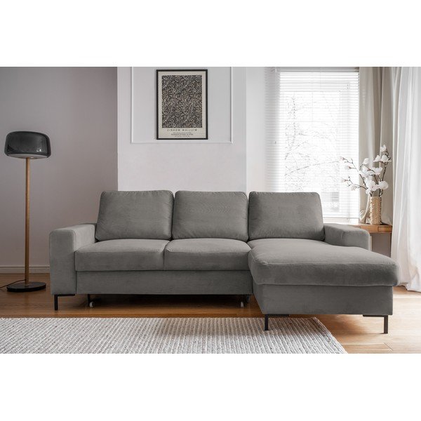 Divano letto in velluto a coste grigio (angolo destro) Lofty Lilly - Miuform-image-1