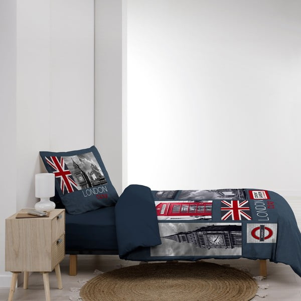 Set copripiumino e federa blu scuro in cotone per letto singolo 140x200 cm City London – douceur d'intérieur-image-4