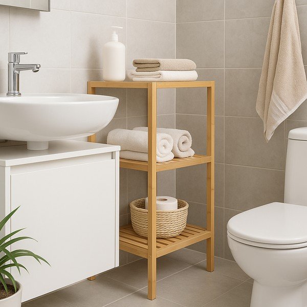 Scaffale per il bagno di colore naturale in bambù 37x83 cm Skaren – Bonami Essentials-image-1