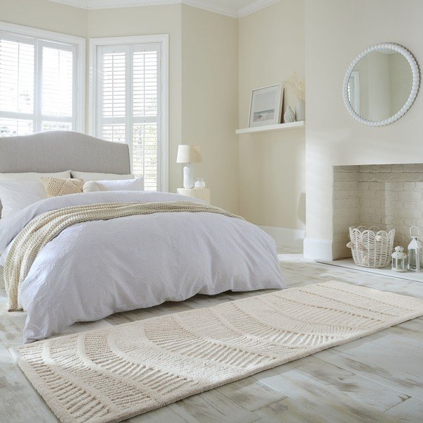 Passatoia bianca in misto lana tessuta a mano 80x230 cm Sculptured Wave – Flair Rugs-image-1