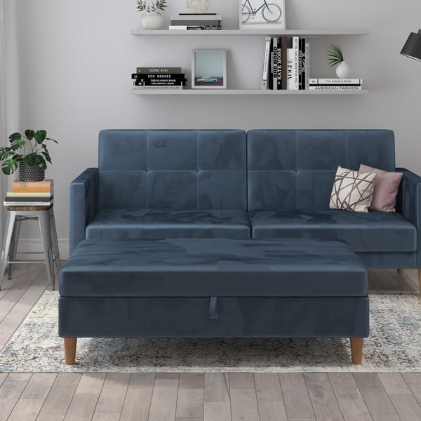 Poggiapiedi in velluto blu Lilly - Støraa-image-1