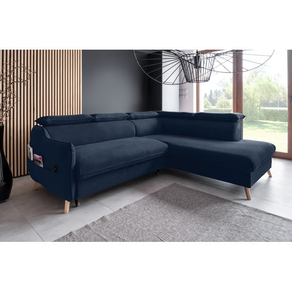 Divano letto angolare in velluto blu scuro (angolo destro) Sweet Harmony - Miuform-image-3