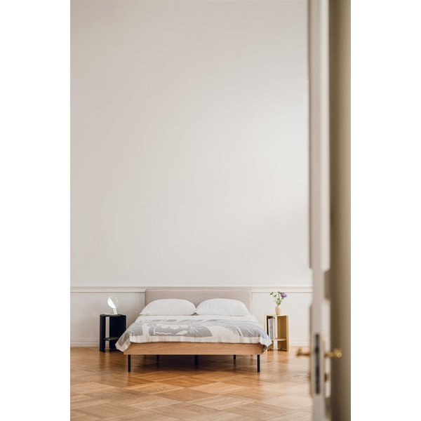 Letto matrimoniale imbottito/in truciolato di colore naturale con effetto rovere con rete inclusa 180x200 cm Streiko – noo.ma-image-3