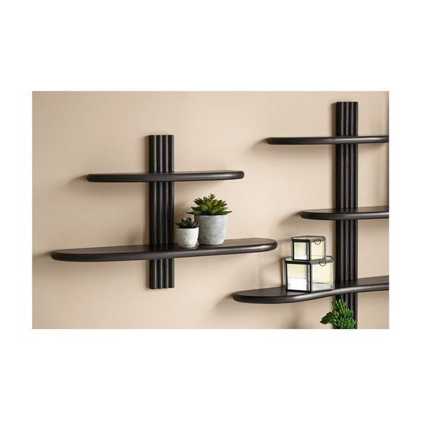 Mensola nera in rovere massiccio con ripiani multipli 65 cm Aliano – House Nordic-image-1