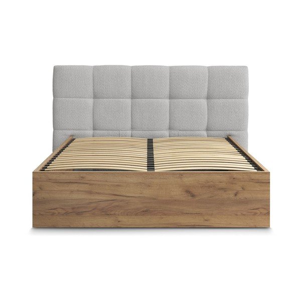 Letto matrimoniale imbottito/in truciolato grigio imbottito con contenitore con rete inclusa 180x200 cm Kumo – Bobochic Paris