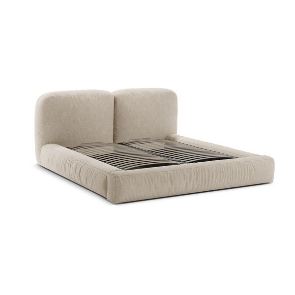 Letto matrimoniale imbottito beige con contenitore con rete inclusa 200x200 cm Martina – Micadoni -image-3