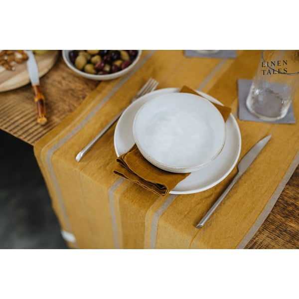 Runner da tavola in lino 200x200 cm Amber Bronze Stripes - Linen Tales-image-3