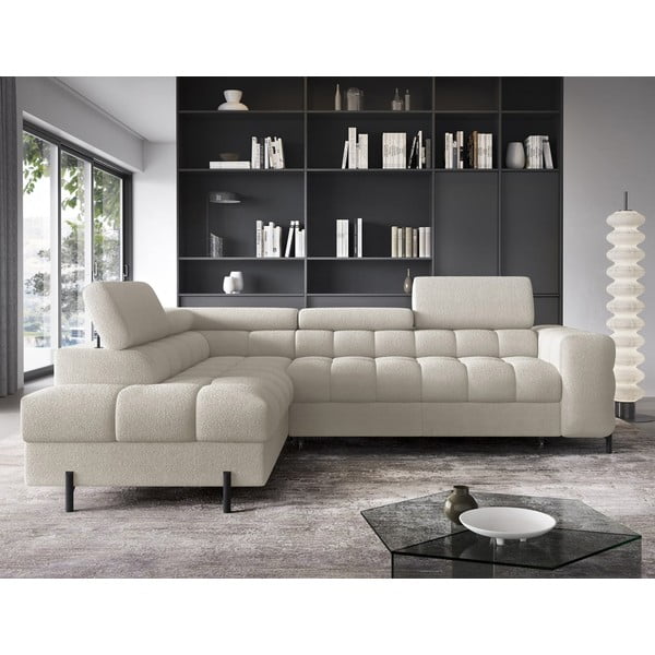 Divano angolare color crema allungabile/con contenitore (con penisola a sinistra/a L) e rivestimento in bouclé Ferucce – ELTAP-image-1