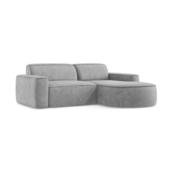 Divano angolare grigio chiaro (con penisola a destra/con chaise lounge) con rivestimento in ciniglia Omao – Makamii-image-1