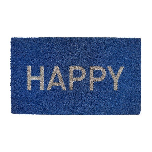 Modrá rohožka z kokosových vláken Fisura Happy, 40 x 70 cm