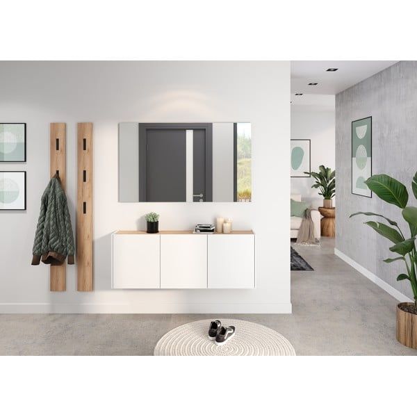 Armadietto bianco con effetto rovere da appendere 138x52x25 cm Libbiano – Germania-image-1