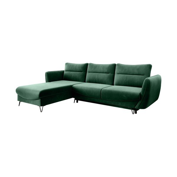 Divano angolare verde allungabile/con contenitore (con penisola a sinistra/con chaise lounge) e rivestimento in velluto Silva – ELTAP