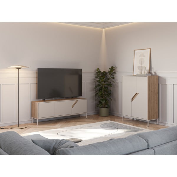 Cassettiera effetto rovere in colore crema-naturale 85x120x40 cm Lilou - Marckeric-image-1