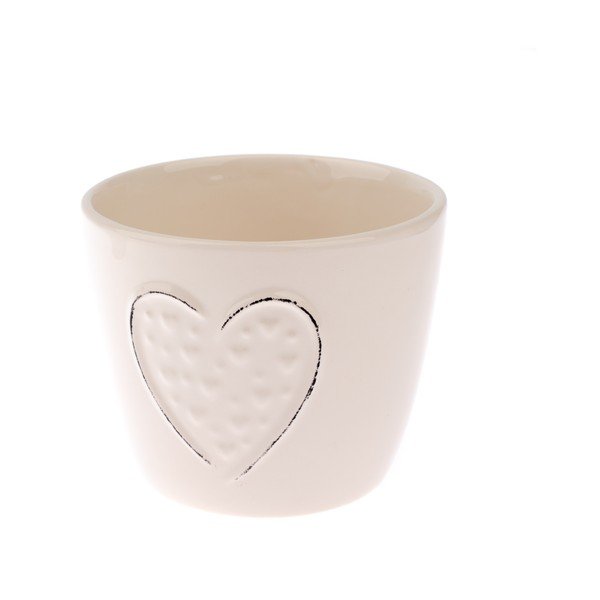 Krémový keramický květináč Dakls Heart, výška 9,5 cm