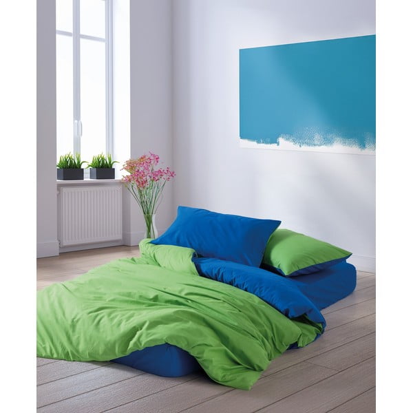 Set copripiumino e federa verde/blu in cotone renforcé per letto matrimoniale/per letto esteso con lenzuolo incluso/4 pezzi 200x220 cm Sage – Mijolnir-image-4