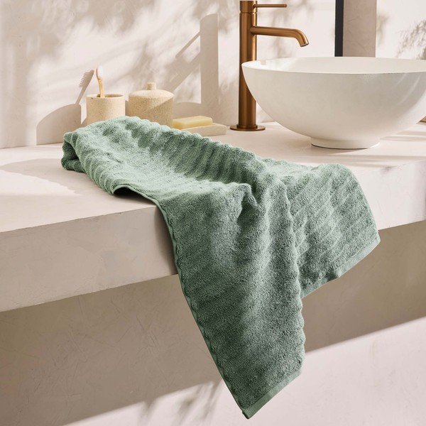 Asciugamano tipo terry verde in cotone 50x90 cm Maya – douceur d'intérieur-image-3