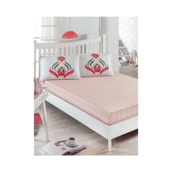 Set bílého elastického prostěradla a 2 povlaků na polštáře na dvoulůžko Poppy, 160 x 200 cm